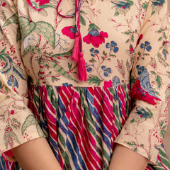 Floral Print Tie-Up Neck Peplum Top
