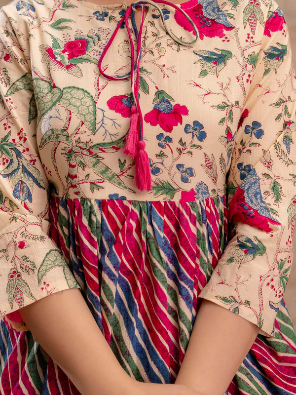 Floral Print Tie-Up Neck Peplum Top