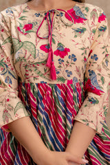 Floral Print Tie-Up Neck Peplum Top