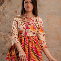Floral Print Tie-Up Neck Peplum Top