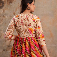 Floral Print Tie-Up Neck Peplum Top