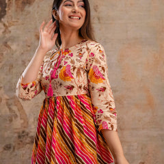 Floral Print Tie-Up Neck Peplum Top