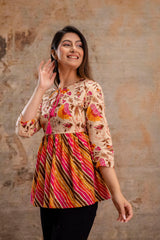 Floral Print Tie-Up Neck Peplum Top