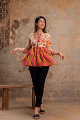 Floral Print Tie-Up Neck Peplum Top