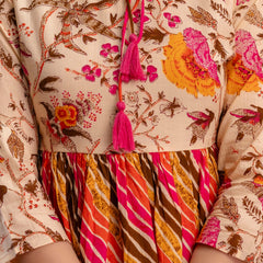 Floral Print Tie-Up Neck Peplum Top