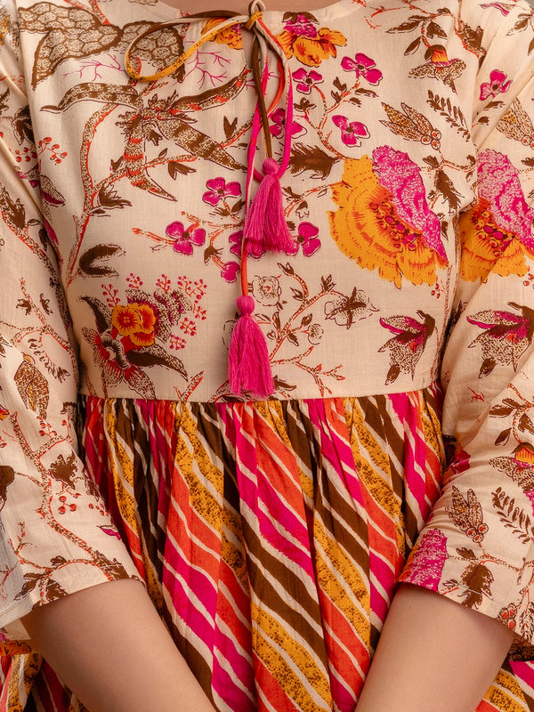 Floral Print Tie-Up Neck Peplum Top