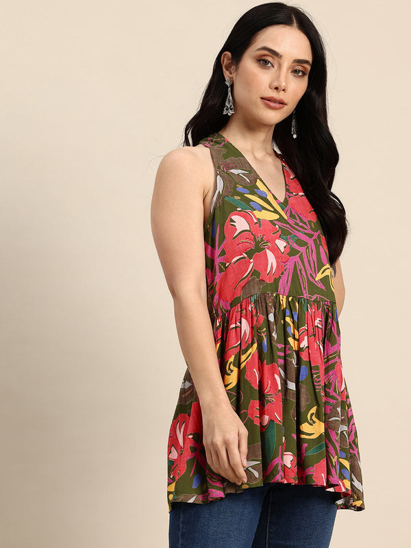 Floral Print Peplum Longline Top