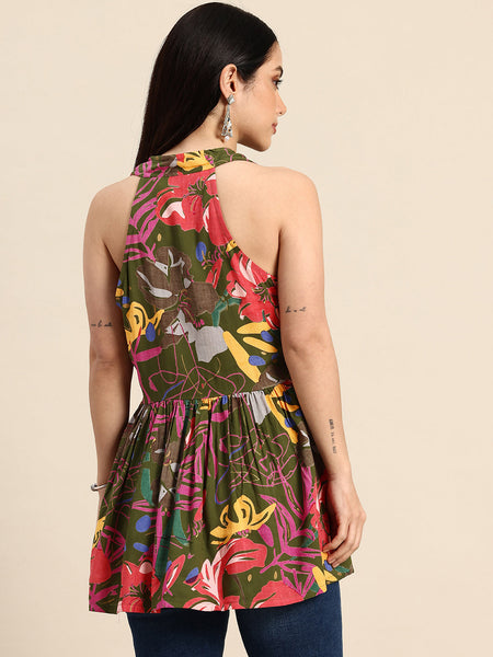 Floral Print Peplum Longline Top