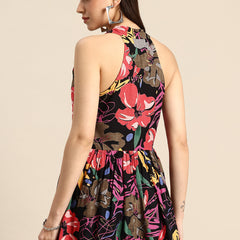 Floral Print Peplum Longline Top