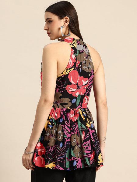 Floral Print Peplum Longline Top