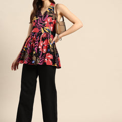 Floral Print Peplum Longline Top