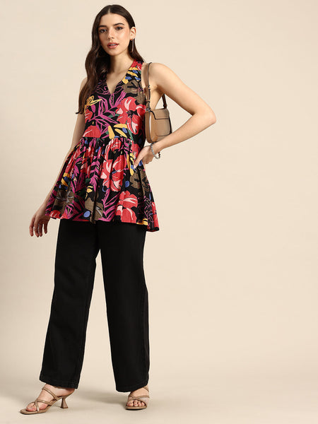 Floral Print Peplum Longline Top