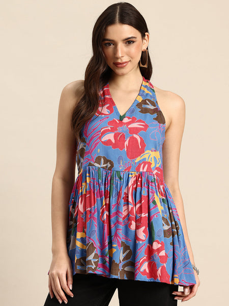 Floral Print Peplum Longline Top