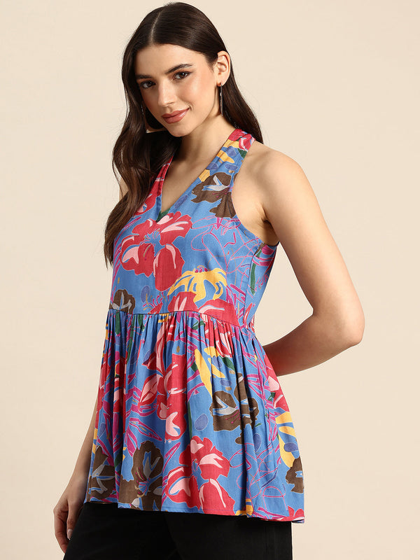 Floral Print Peplum Longline Top