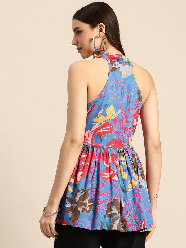 Floral Print Peplum Longline Top