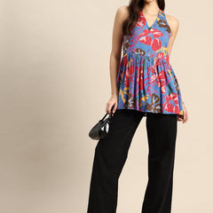 Floral Print Peplum Longline Top