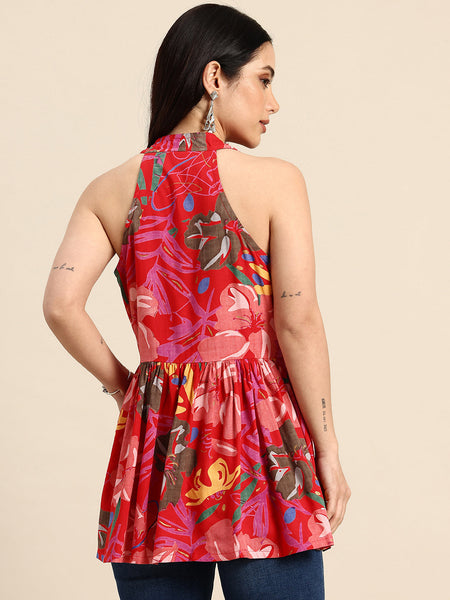 Floral Print Peplum Longline Top