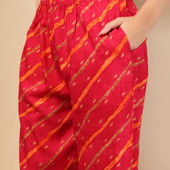 Women's Leheriya Printed Thread Work Kurta and Palazzos With Dupatta Set