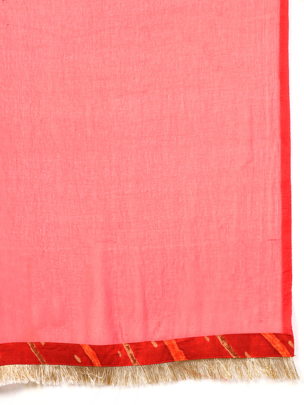 Women's Leheriya Printed Thread Work Kurta and Palazzos With Dupatta Set