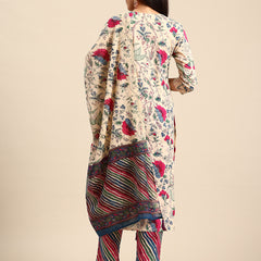 Women's Floral Embroidered Cotton Kurta and Trousers With Dupatta Set