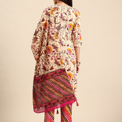 Women's Floral Embroidered Cotton Kurta and Trousers With Dupatta Set