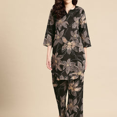 Black Floral Printed Pure Cotton Co-Ords