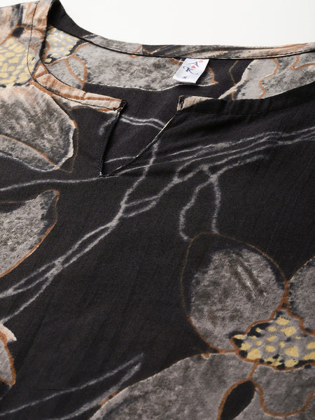 Black Floral Printed Pure Cotton Co-Ords