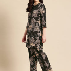 Black Floral Printed Pure Cotton Co-Ords