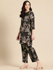 Black Floral Printed Pure Cotton Co-Ords