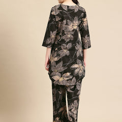 Black Floral Printed Pure Cotton Co-Ords
