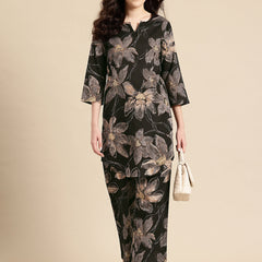 Black Floral Printed Pure Cotton Co-Ords