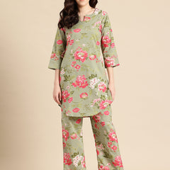 Green Floral Printed Co-Ords