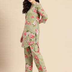 Green Floral Printed Co-Ords
