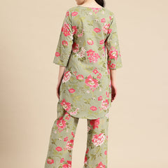 Green Floral Printed Co-Ords