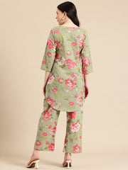 Green Floral Printed Co-Ords