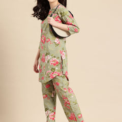 Green Floral Printed Co-Ords