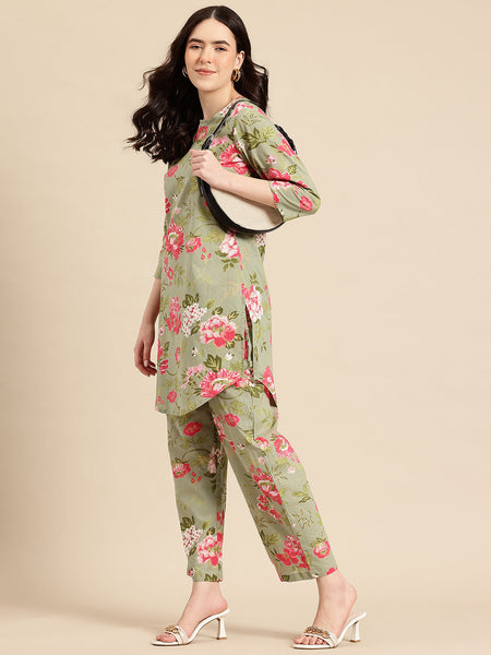Green Floral Printed Co-Ords
