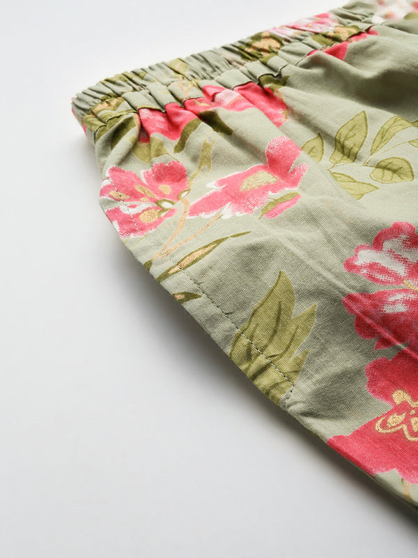 Green Floral Printed Co-Ords