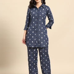 Geometric Self Design Lurex Detail Pure Cotton Co-Ords