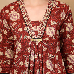 Women's Floral Printed Sequinned Pure Cotton Kurta and Palazzos With Dupatta Set