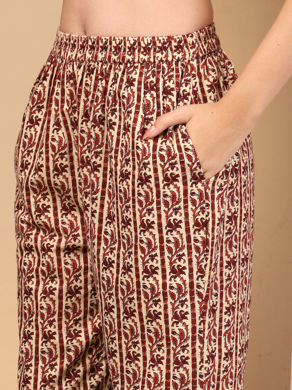 Women's Floral Printed Sequinned Pure Cotton Kurta and Palazzos With Dupatta Set