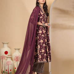 Women's Floral Printed Sequinned Pure Cotton Kurta and Palazzos With Dupatta Set