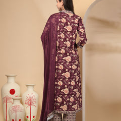 Women's Floral Printed Sequinned Pure Cotton Kurta and Palazzos With Dupatta Set