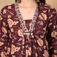 Women's Floral Printed Sequinned Pure Cotton Kurta and Palazzos With Dupatta Set