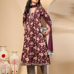 Women's Floral Printed Sequinned Pure Cotton Kurta and Palazzos With Dupatta Set