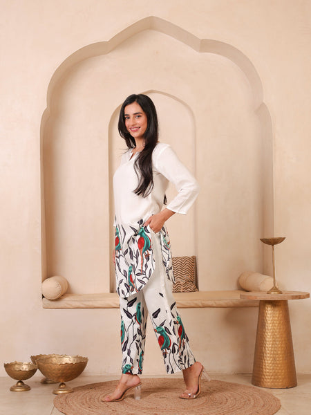 Casual Printed V-Neck Tunic with Trousers