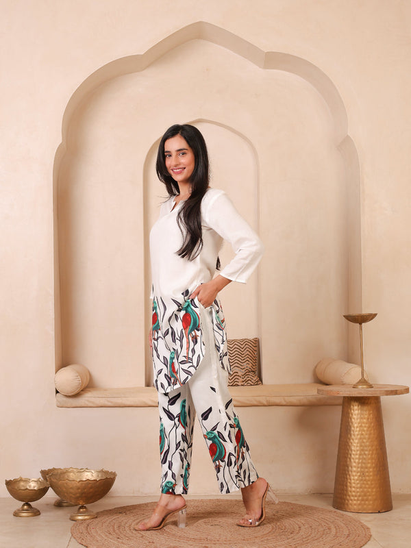 Casual Printed V-Neck Tunic with Trousers