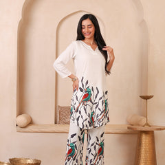 Casual Printed V-Neck Tunic with Trousers