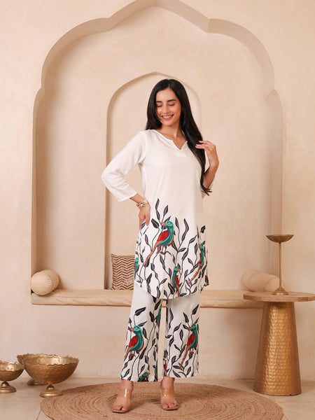 Casual Printed V-Neck Tunic with Trousers