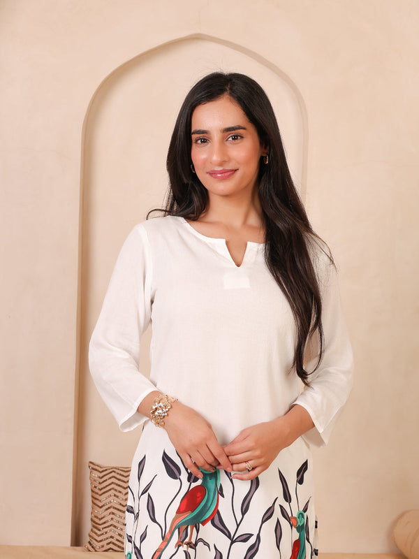Casual Printed V-Neck Tunic with Trousers